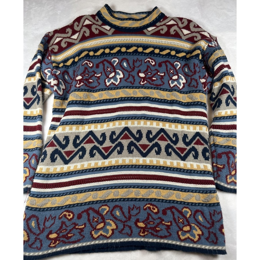 Southwestern Sweater Womens Medium Multicolor‎ Mock Neck Aztec Geometric Knit